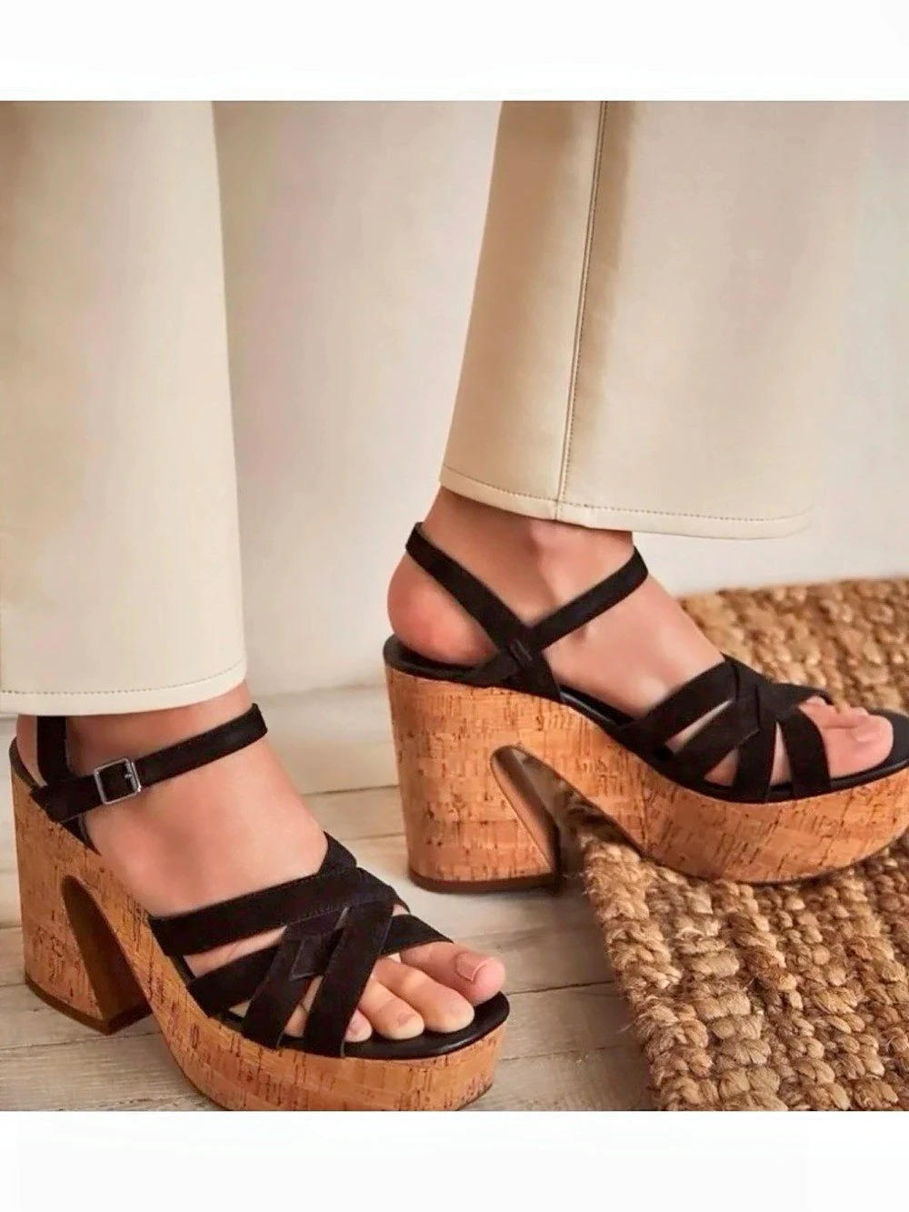 Free People Lisbon Platform Black Sandals, size 39.5